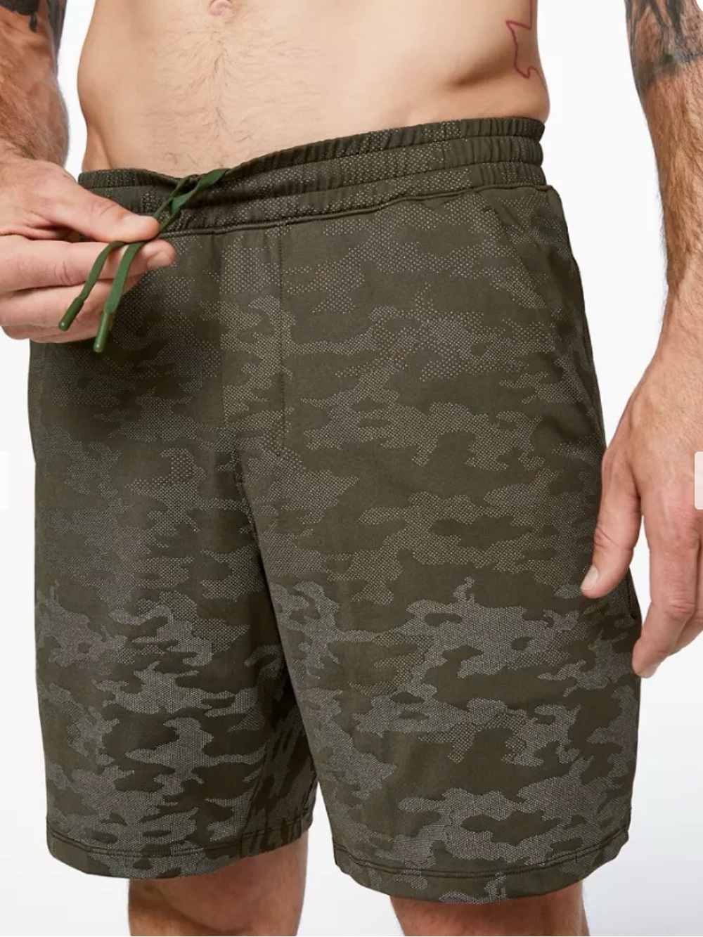 Lululemon athletica Pace Breaker Tan/olive Camo Performance Drawstring Shorts